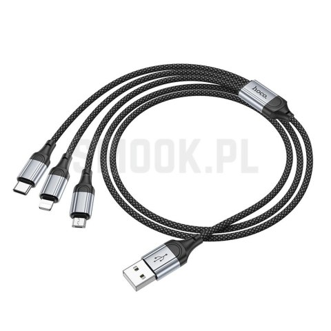 HOCO kabel 3w1 USB A do Lightning / Micro USB / Typ C 2,4A X102 1 m czarny HOCO kabel 3w1 USB A do Lightning / Micro USB / Typ C 2,4A X102 1 m czarny