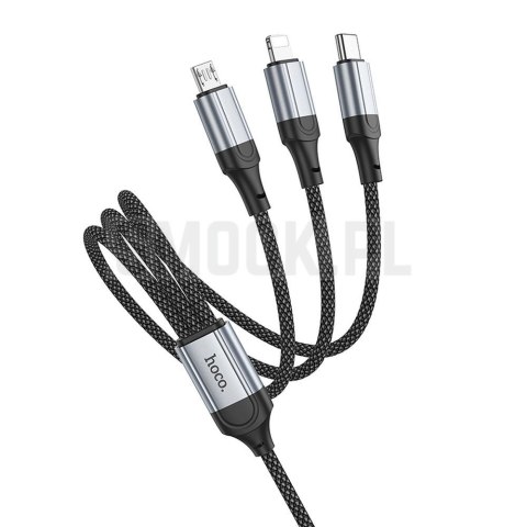 HOCO kabel 3w1 USB A do Lightning / Micro USB / Typ C 2,4A X102 1 m czarny HOCO kabel 3w1 USB A do Lightning / Micro USB / Typ C 2,4A X102 1 m czarny