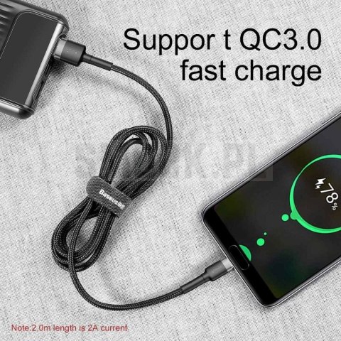 BASEUS kabel USB A do Typ C 1,5A Cafule CATKLF-CG1 2 m szaro czarny BASEUS kabel USB A do Typ C 1,5A Cafule CATKLF-CG1 2 m szaro czarny