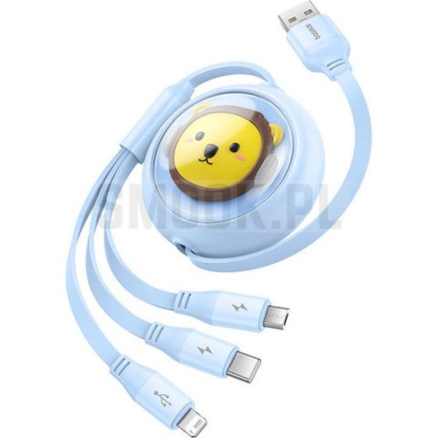 BASEUS kabel zwijany 3w1 USB A do Micro USB / Lightning / Typ C 3.5A CB000063 1,1 m niebieski BASEUS kabel zwijany 3w1 USB A do Micro USB / Lightning / Typ C 3.5A CB000063 1,1 m niebieski