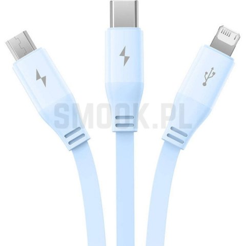 BASEUS kabel zwijany 3w1 USB A do Micro USB / Lightning / Typ C 3.5A CB000063 1,1 m niebieski BASEUS kabel zwijany 3w1 USB A do Micro USB / Lightning / Typ C 3.5A CB000063 1,1 m niebieski
